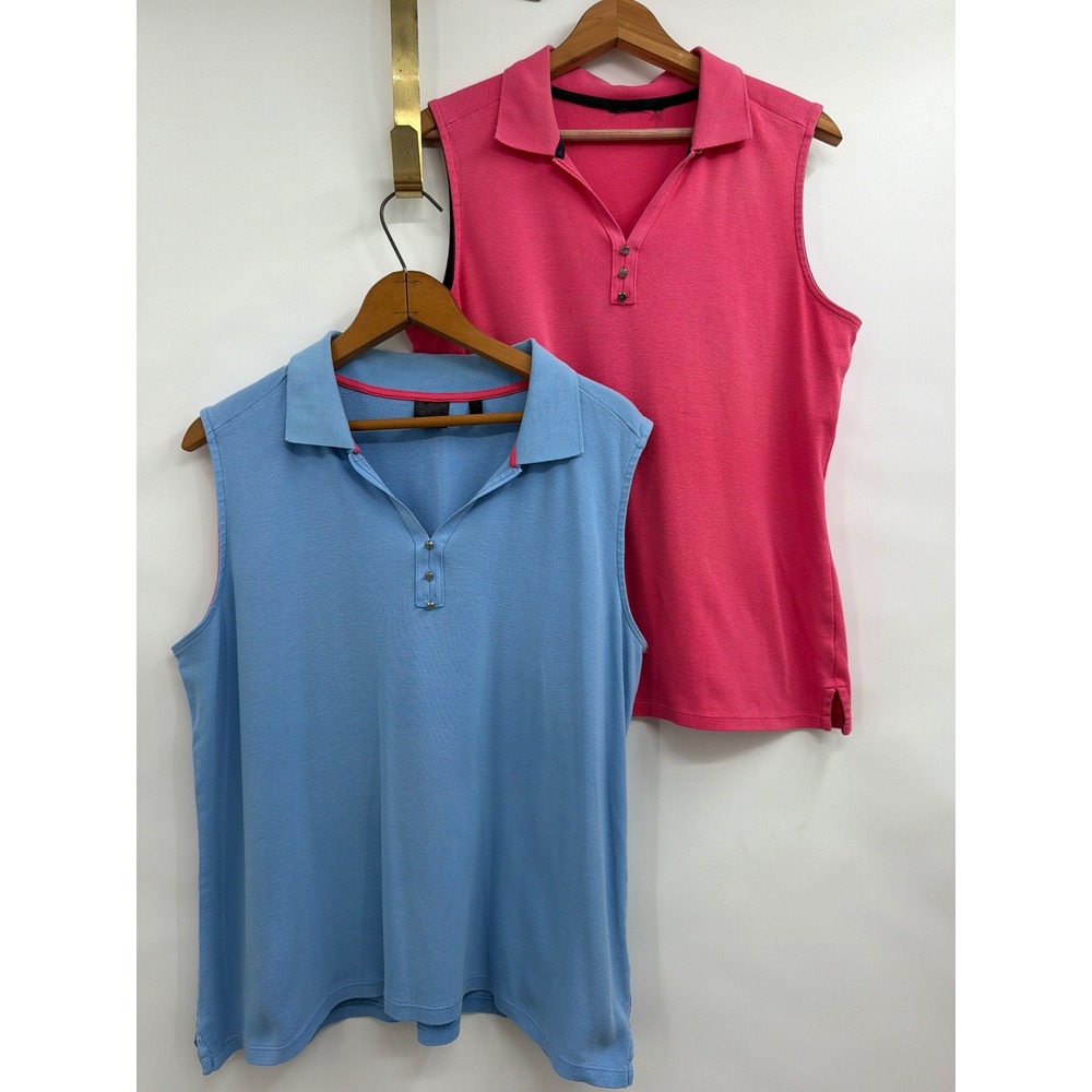 Rafaella Womens Sleeveless Polo Shirt Bundle 2 Pack Blue Pink Cotton Pique XL